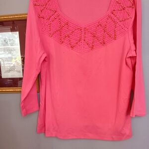 Patchington Pink Embellished 3/4 Sleeve Blouse Size XL NWOT